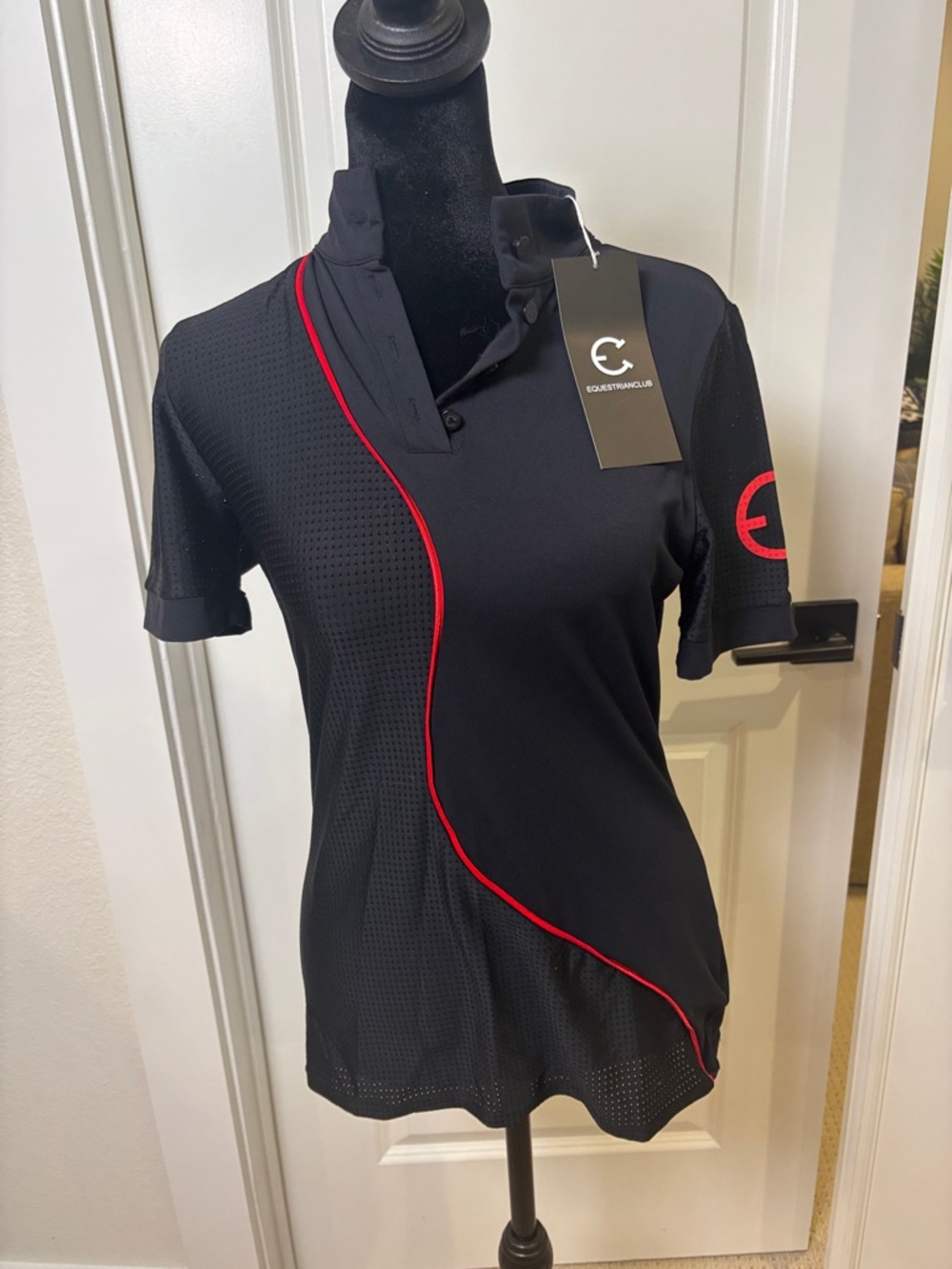 Women's Black Top with Red Piping